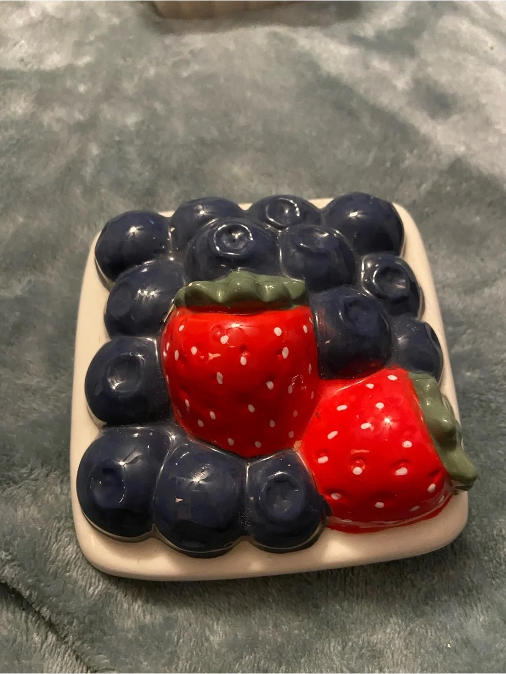 Crescent Ceramic Berry Basket with Red Strawberries & Blue Berries